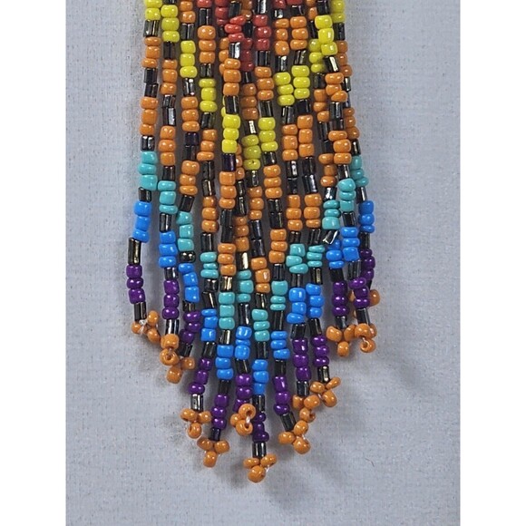 Handmade Native-Inspired Beaded Dangle Earrings Multicolor Fringe Boho Festival - Picture 8 of 8